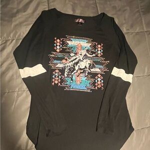 Rock & Roll Cowgirl Black Top with Western Graphic